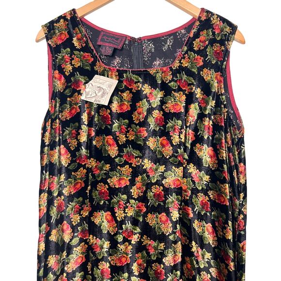 VTG 90s April Cornell  Whimsical Maxi Dress Black Velveteen Floral Size Medium - Picture 3 of 13
